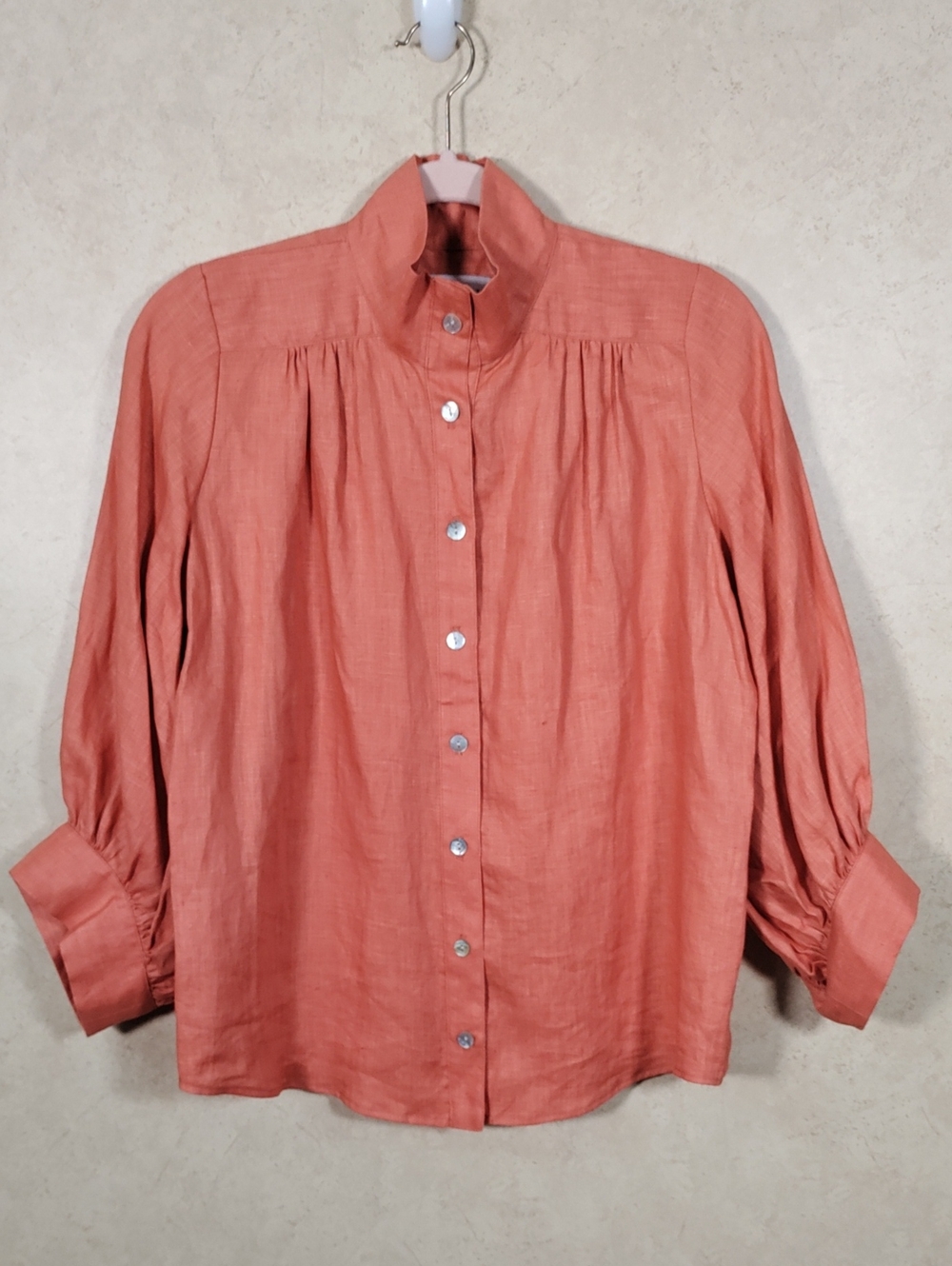 I175 Fifteen Twenty Orange Button-Front Linen Blouse S